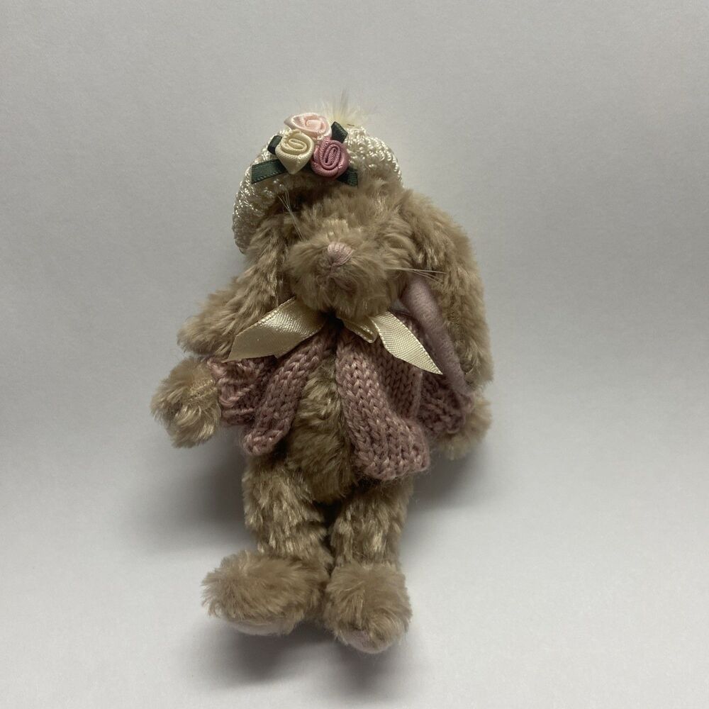 Boyds Bears Mini Bunny Hat Frances 5 Inch Tan with Pink Sweater Knit Hat